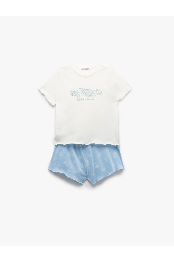 Pamuklu Kısa Kollu Baskılı Şort Pijama Takımı - 3