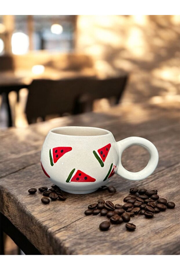 كوب سيراميك منقوش بشرائح البطيخ مصنوع يدويًا - 2
