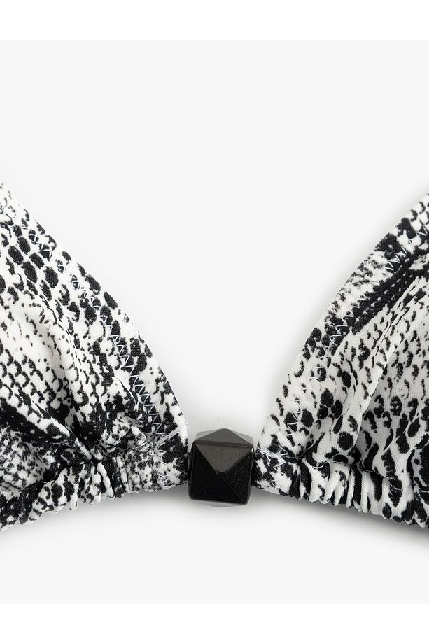 Aksesuarlı Yılan Desenli Üçgen Bikini Üstü - 3