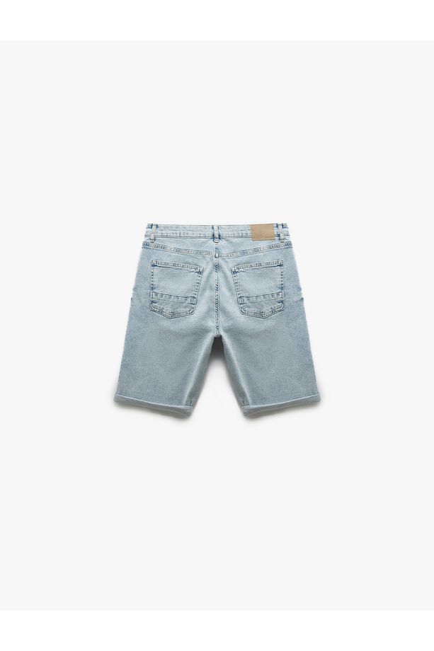 Pamuklu Bermuda Slim Fit Jean Şort - 5
