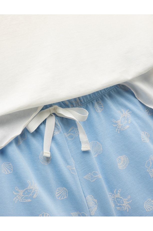 Pamuklu Kısa Kollu Baskılı Şort Pijama Takımı - 5