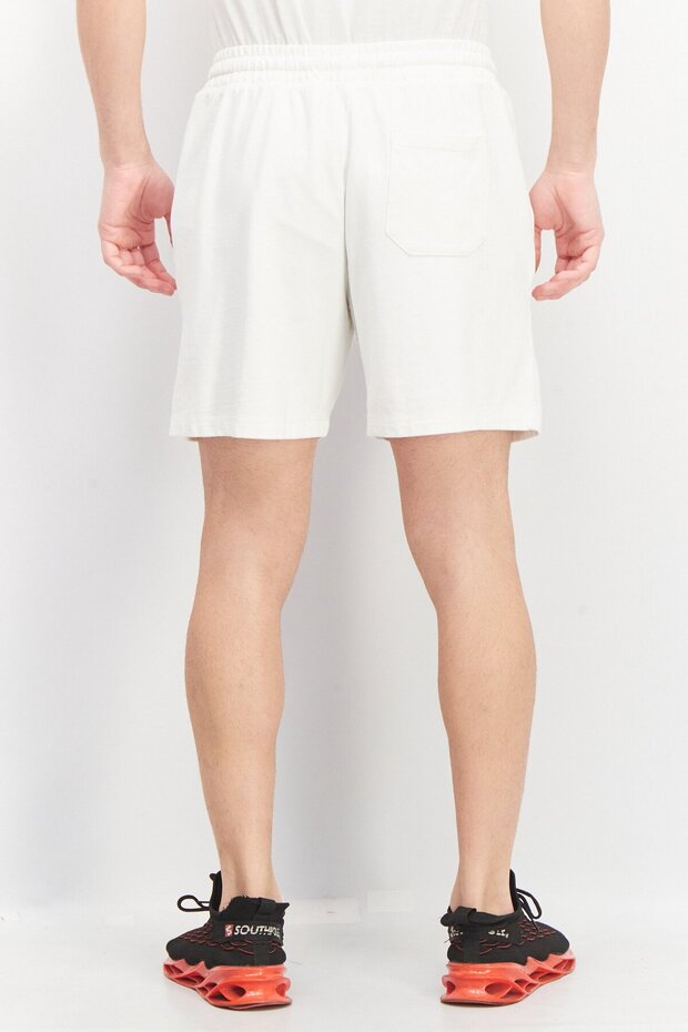 Men Drawstring Plain Basic Shorts, Off White - 4
