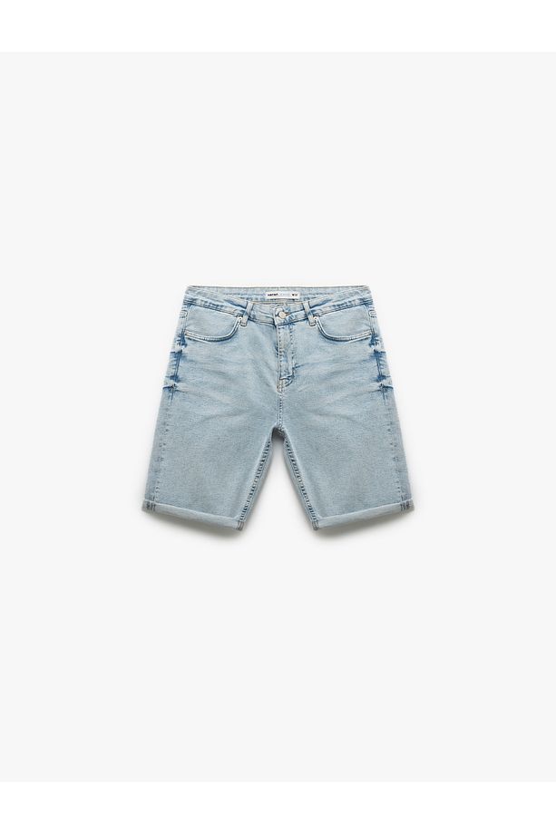 Pamuklu Bermuda Slim Fit Jean Şort - 4