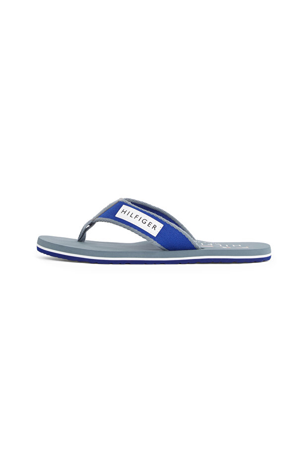 Men Overcast Grey Patch Logo Webbing Flip Flops - 1