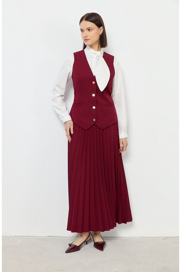 Double Bordo Midi Yelek - 7
