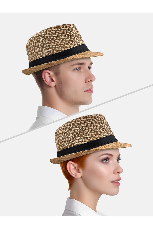 Desenli Yazlık Hasır Fötr Trilby Şapka - 2