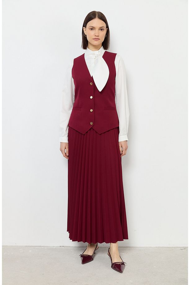 Double Bordo Midi Yelek - 6
