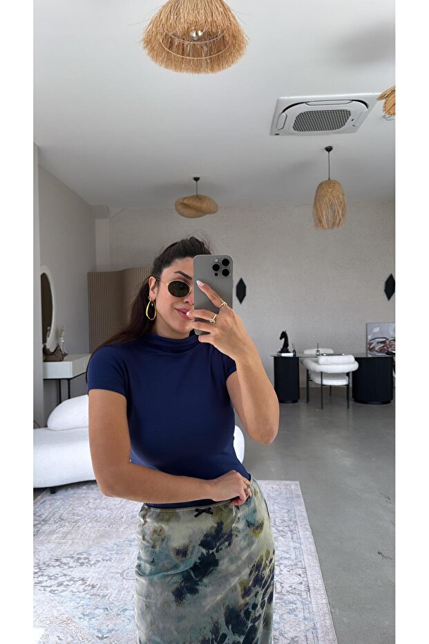 Navy Blue Oys Modal Stand Collar Basic - 4