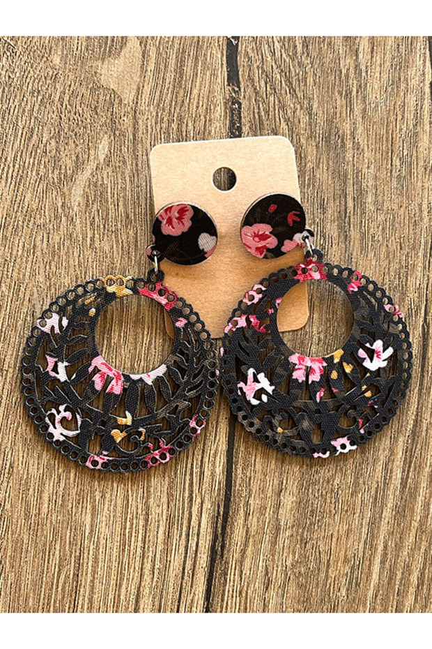 Colorful Wood Carved Bohemian Style Earrings
