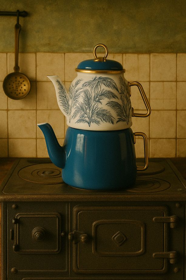 Retro Emaye Çaydanlık Takımı 3 Litre - 1