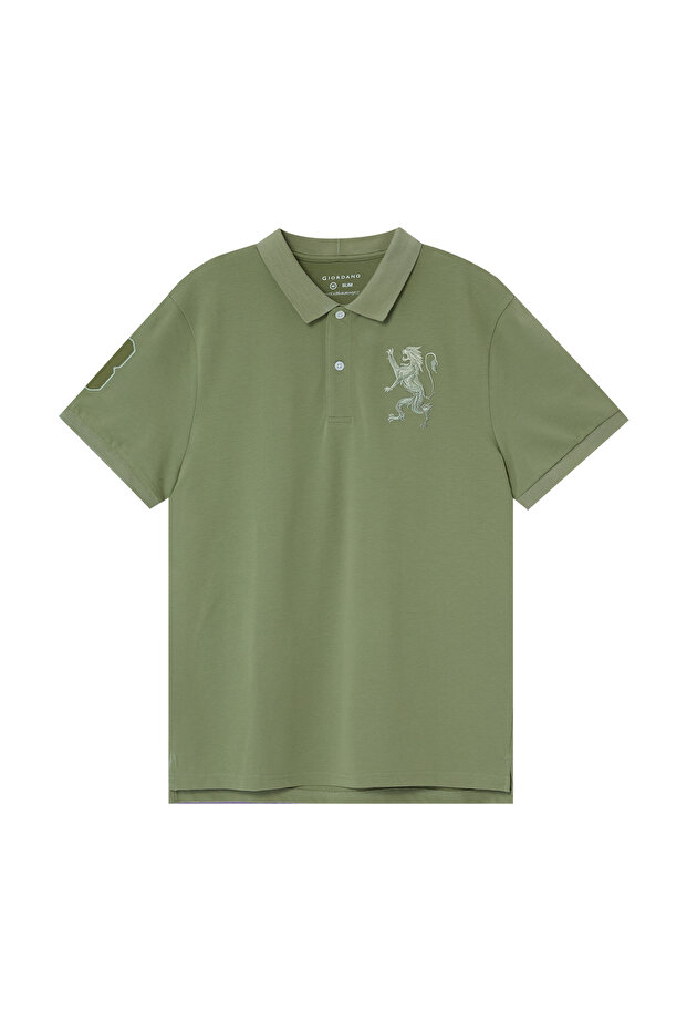 Men's 3D Lion Polo: Slim Fit, Bold Embroidery, Premium Pique