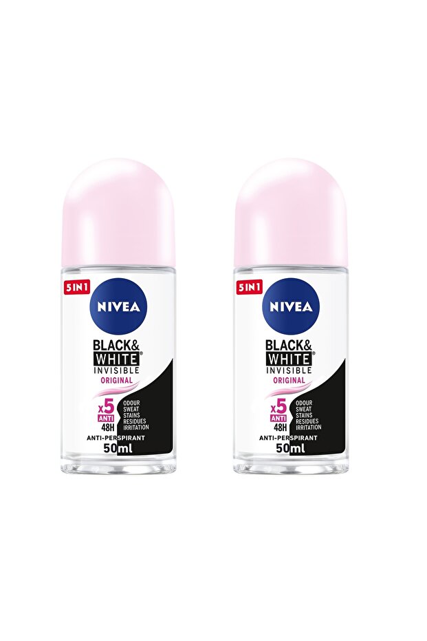 Antiperspirant Roll-On For Women Black & White Invisible Original Value Pack 2 x 50 ml