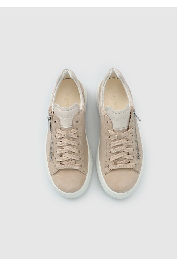 Bej Deri Kadın Sneaker - 5