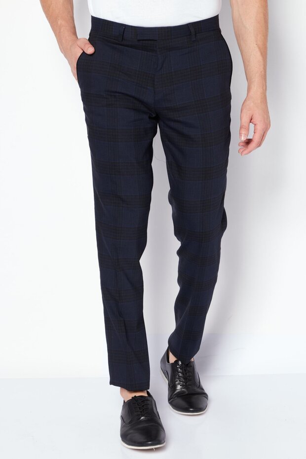 بنطلون رجالي سادة بقصّة عادية، أزرق داكن - 1