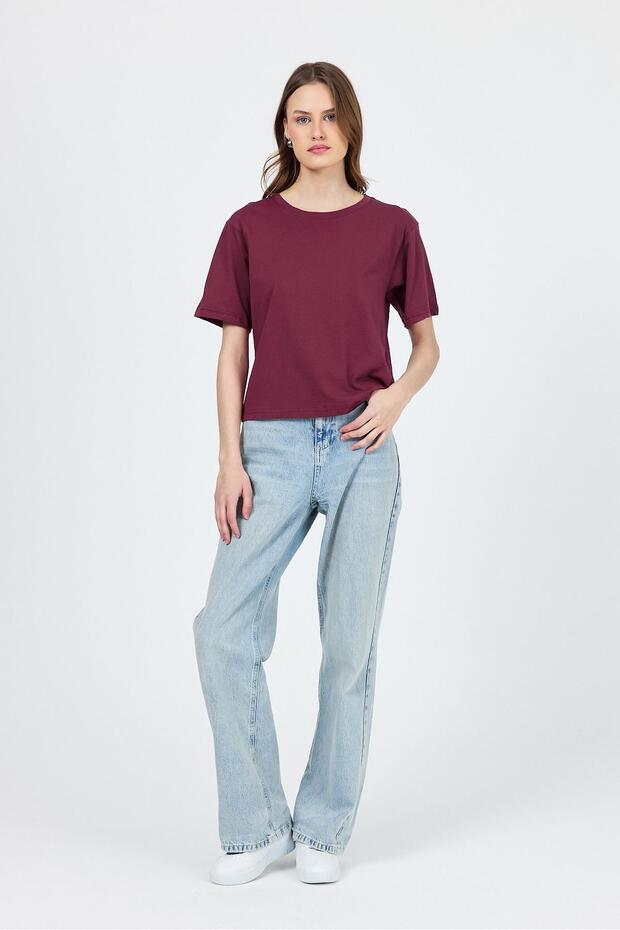 Claret Red Crew Neck 100% Cotton Relaxed Fit T-Shirt 2142m