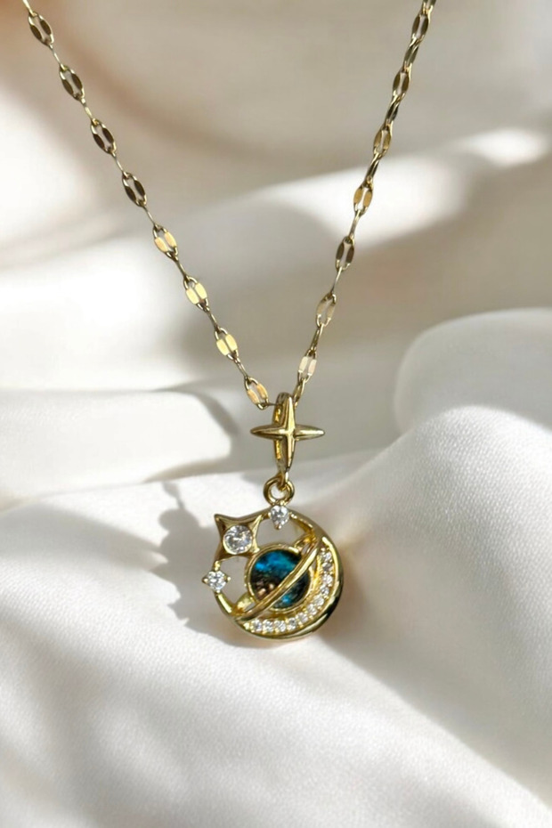 The Magnificence of Jupiter Star Detailed Elegant Gold Color Steel Necklace