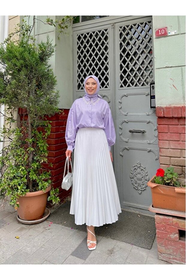 Piliseli Etek | Beyaz - 1