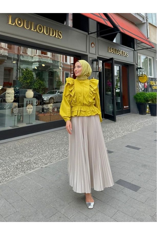 Piliseli Etek | Açık Bej - 1