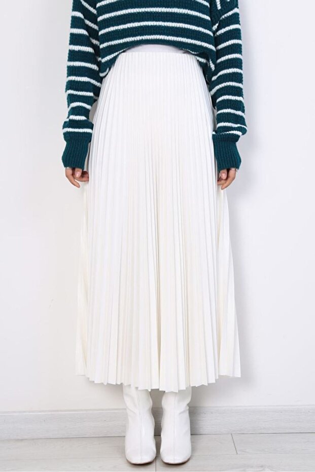 Piliseli Etek | Beyaz - 5