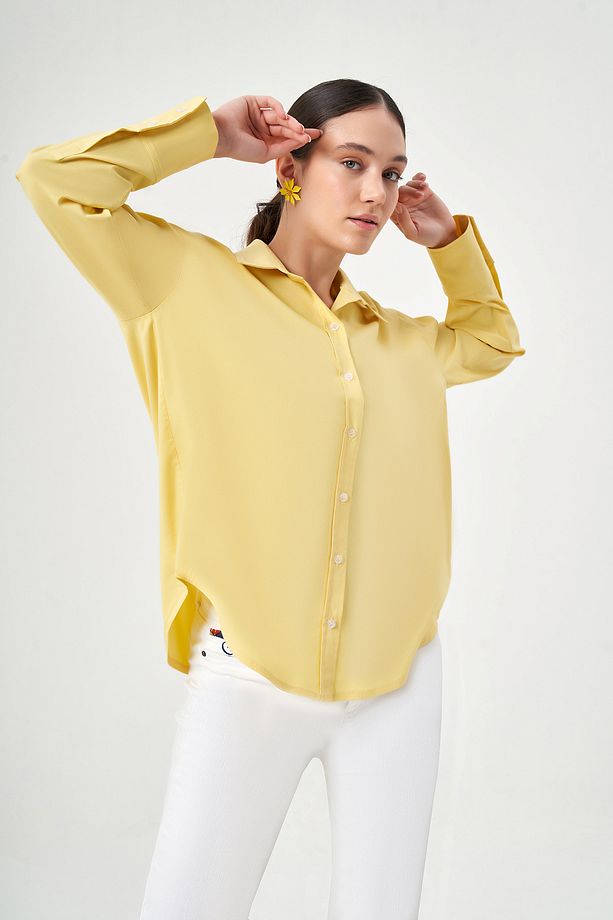 Sarı Poplin Pamuklu Gömlek 3513 - 4
