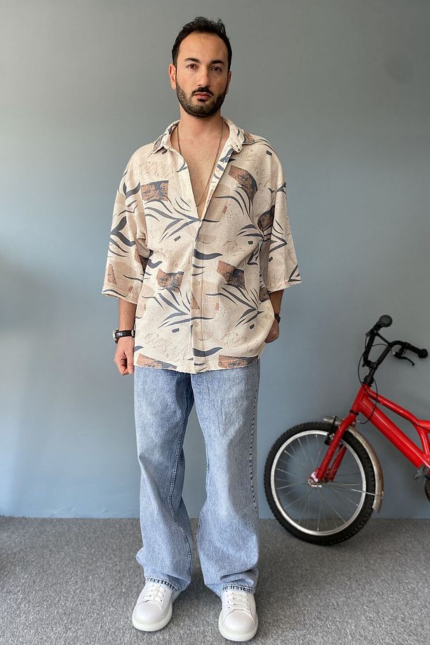 Oversize Fakir Kol Jakarlı Gömlek - 9