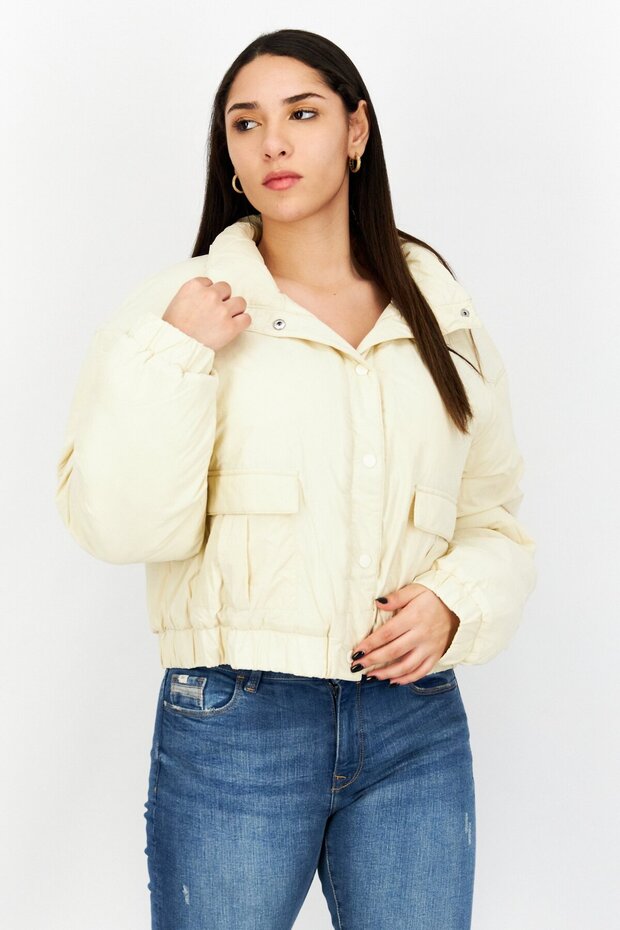 جاكيت بومبر نسائي سادة، كريمي - 1