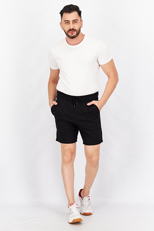 Men Microdot Print Drawstring Basic Short, Black - 4