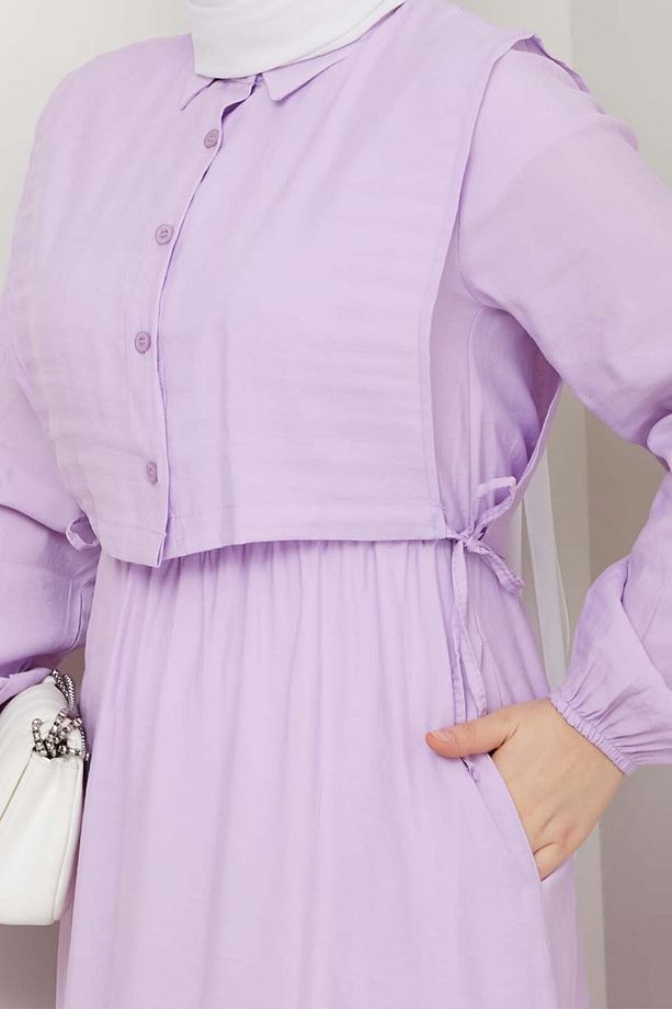 Yelekli Elbise Lila 4735 - 3