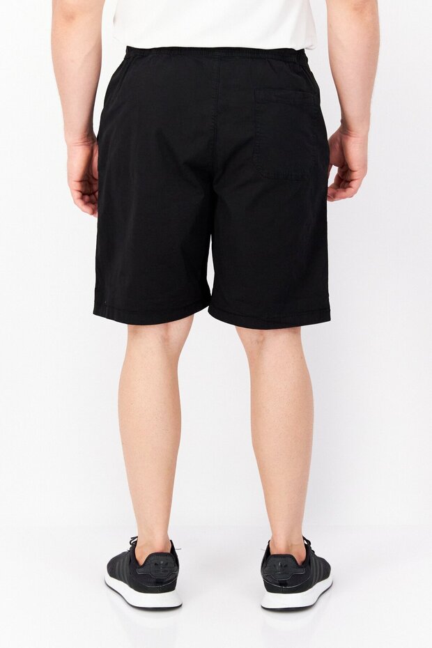 Men Regular Fit Solid Drawstring Basic Shorts, Black - 3