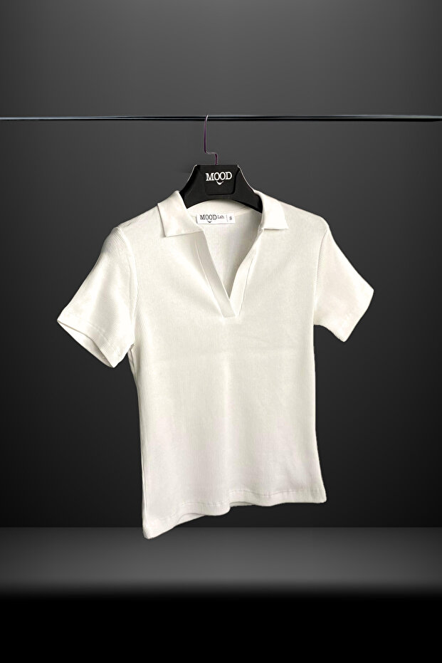 Women's Polo Neck Ribbed Camisole Short Sleeve T-Shirt