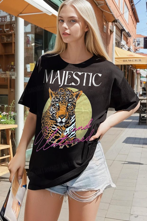 Women's Black Majestic Oversize Fit Loose Wide Fit Loose Cut T-Shirt