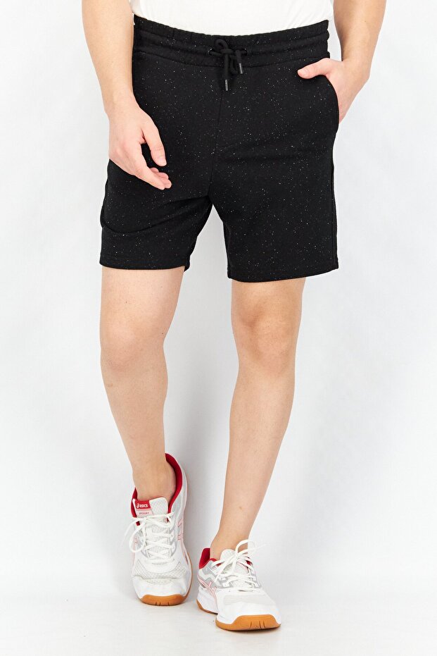Men Microdot Print Drawstring Basic Short, Black - 1