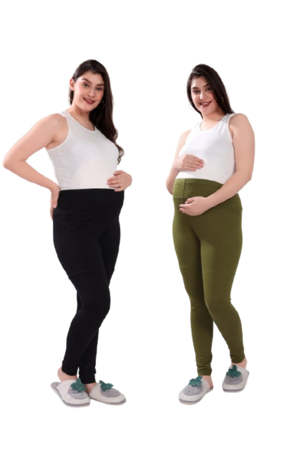 Pack of 2 Viscose Solid High Gaist Maternity Leggings