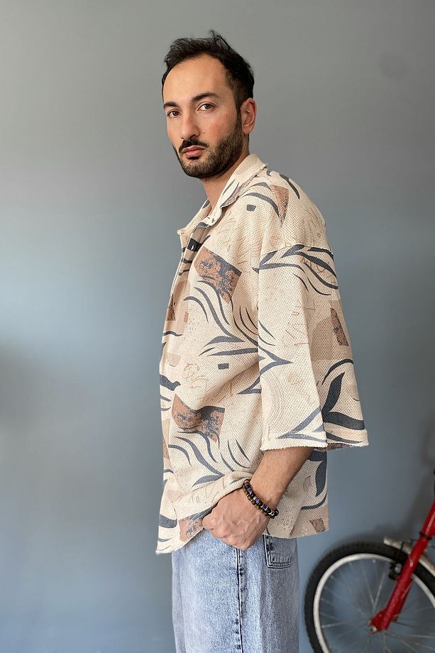 Oversize Fakir Kol Jakarlı Gömlek - 8