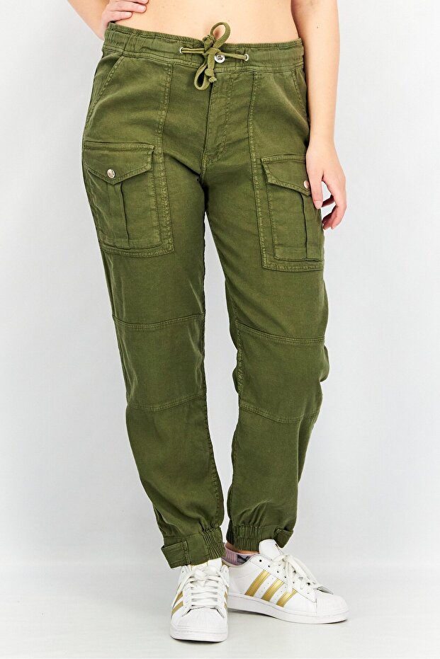 Women Regular Fit Drawstring Military Jogger Pants, Olive