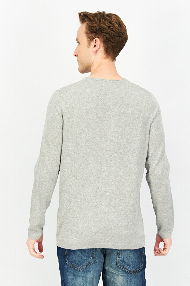 Men Round Neck Long Sleeve Solid Sweater, Grey - 3