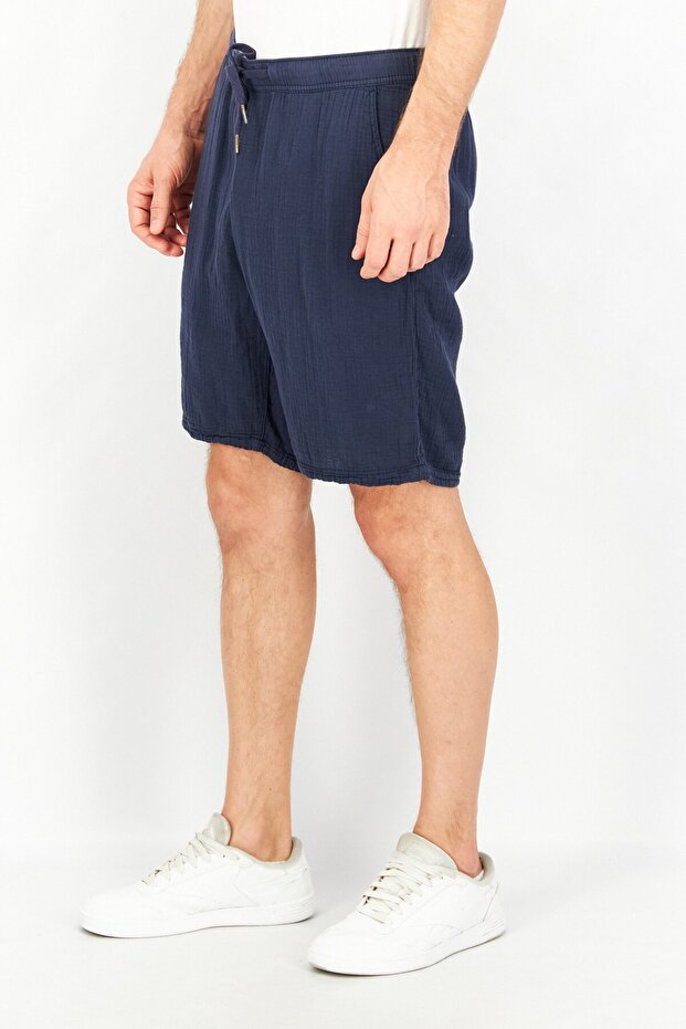 Men Solid Basic Shorts, Navy - 4