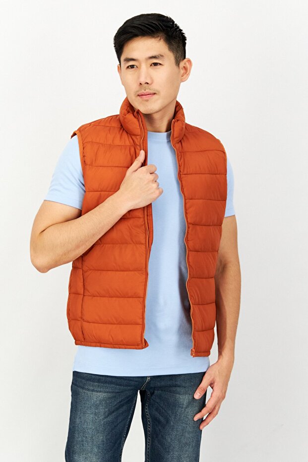 جاكيت رجالي منفوخ سادة، برتقالي - 1