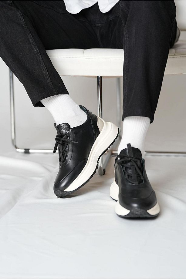 Feel Up Model Yüksek Taban Hakiki Deri El Yapımı Siyah Erkek Casual Ayakkabı - 6