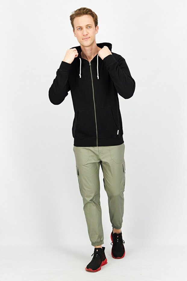 Men Solid Hooded Sweatshirt, Black - 4