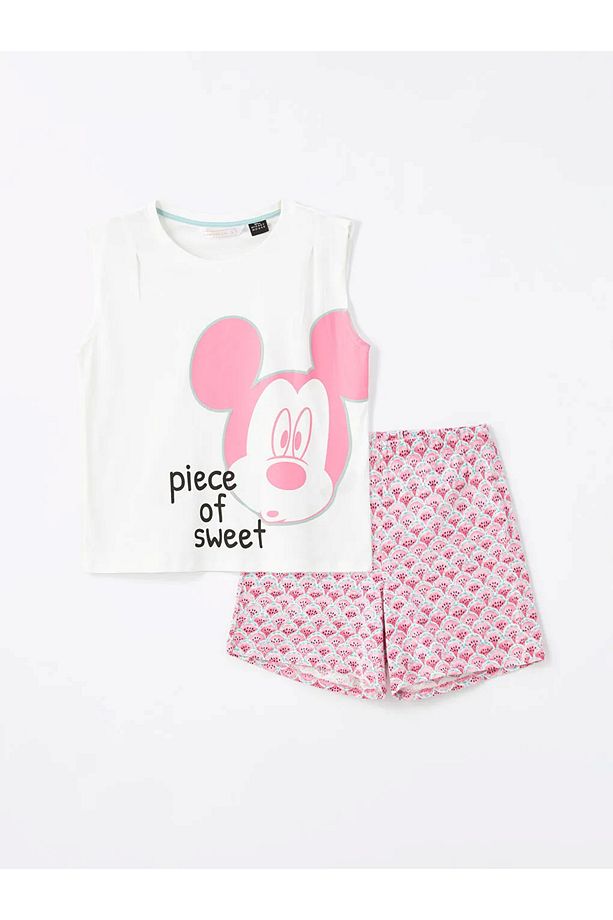 LCW DREAM %100 Pamuk Bisiklet Yaka Mickey Mouse Baskılı Kısa Kollu Kadın Şortlu Pijama Takımı - 1