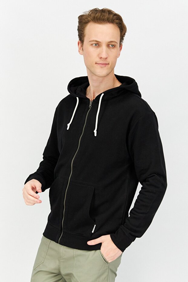 Men Solid Hooded Sweatshirt, Black - 2