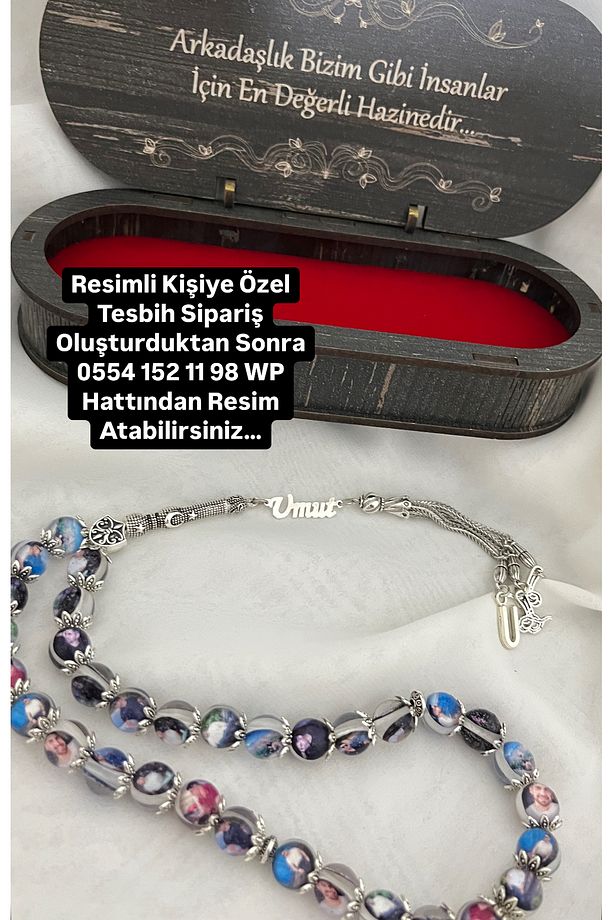 Resimli El Yapımı Epoksi Tesbih - Özel Ahşap kutu ve Gümüş İsim ile Birlikte - 1