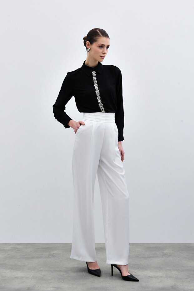 Şerit Aksesuarlı Gömlek - Siyah - 2