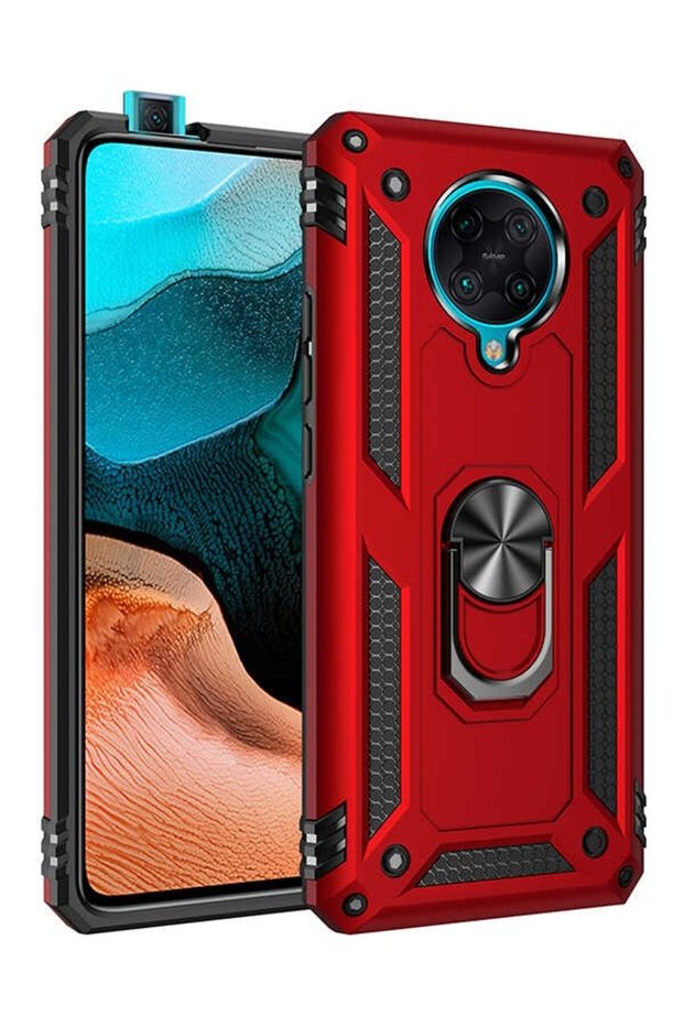 Case for Redmi K30 Pro Case with Ring Magnetic Vega Cover Red + Ghost Screen Protector
