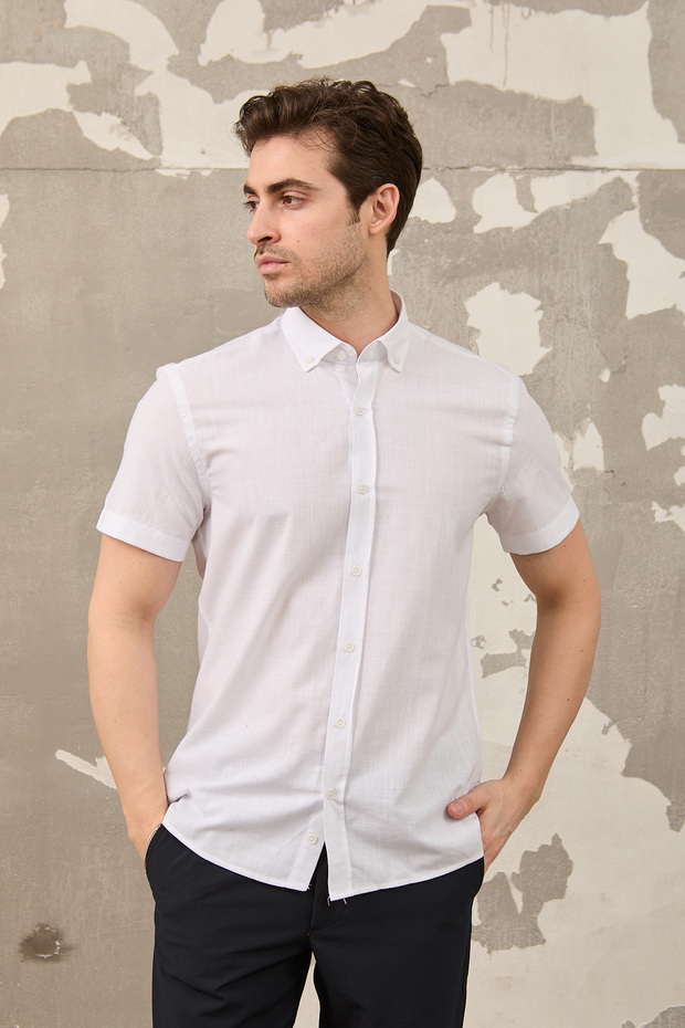 Cool Keeping Short-Sleeved Solid Flared Cotton Men's Shirt Cairo