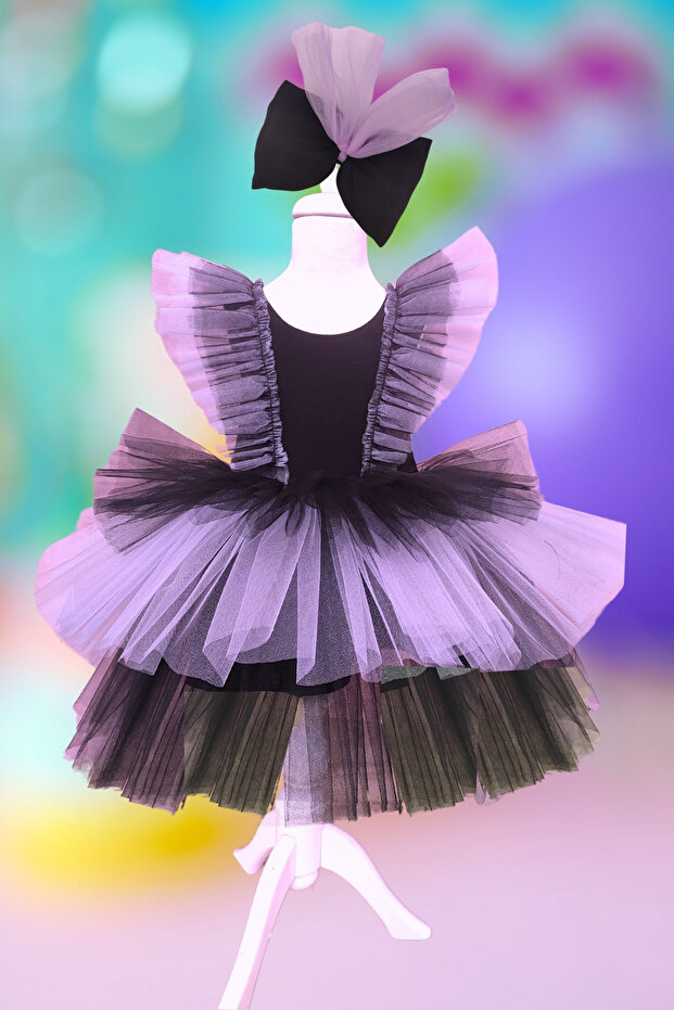 Girl's Fluffy Black Lilac Tutu Birthday Dress