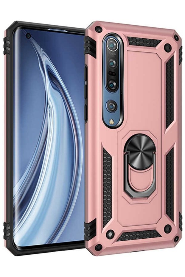 حافظة Mi Note 10 Lite مع حلقة مغناطيسية وغطاء فيغا وردي + واقي شاشة شبح