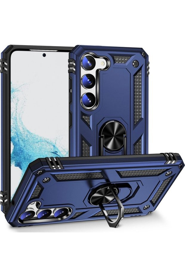 Galaxy S23 Plus Case with Ring Magnetic Vega Cover Navy Blue + Full Covering Screen Protector