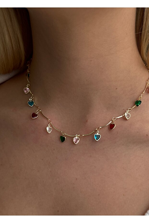 Colorful Hearts Necklace 40 5 cm